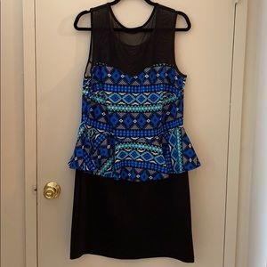 Sheer yolk Aztec print peplum dress
